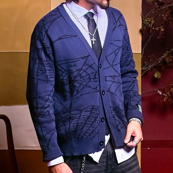 Blue Spider Web Pattern Ksubi Sweater - Picture 8 of 8